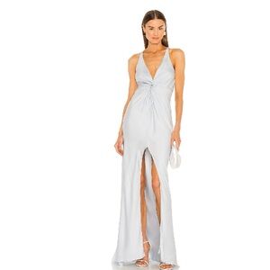 NWT Lovers and Friends Xael Tencel Maxi Dress Ice Blue Lined Twist Med Racerback